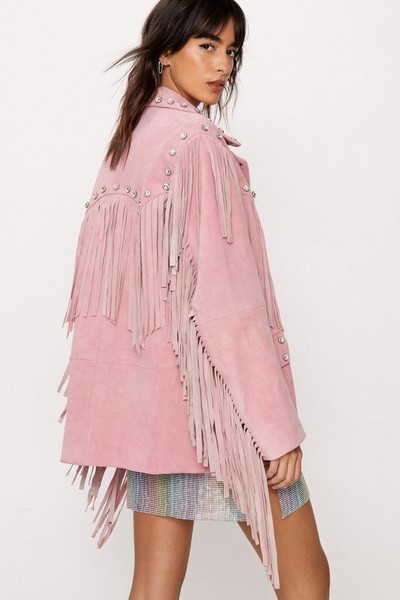 Real Suede Fringe Studded Jacket from Nasty Gal