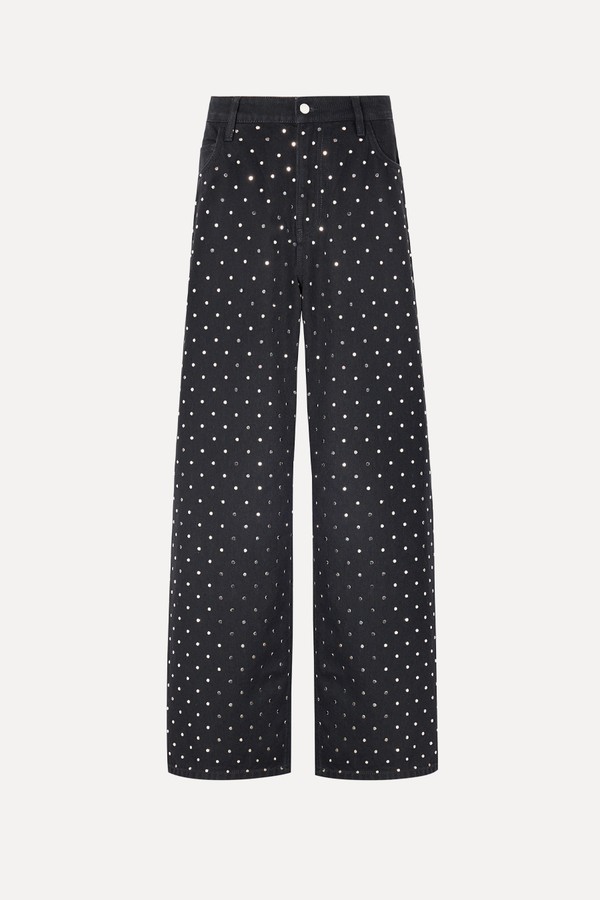 Wide-Leg Jeans With Rhinestones