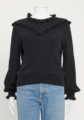 Black Cotton Frilled Preowned Jumper from DÔEN