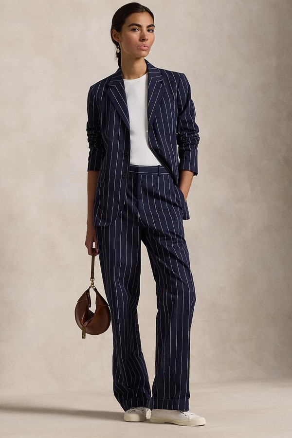 Pinstripe Cotton-Linen Blazer