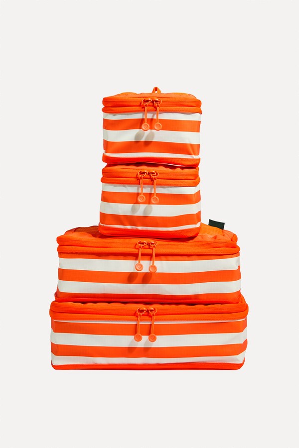 Set Of 4 Stripe Packing Cubes In Coral