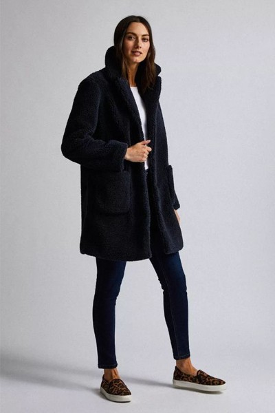 Navy Longline Teddy Coat