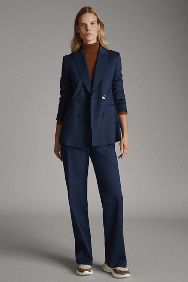 Navy Blue Denim Wool Trousers from Massimo Dutti