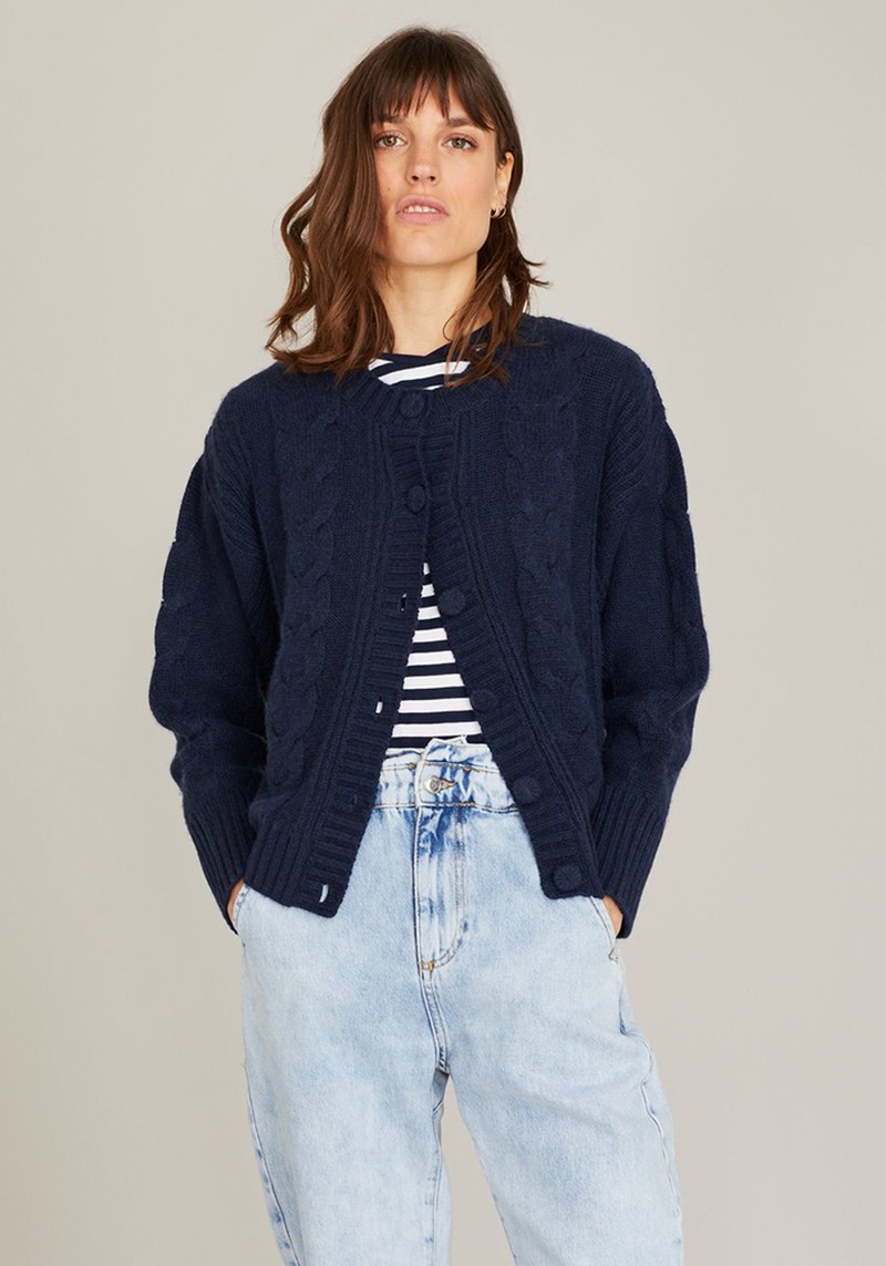 Iris Cable Cardi Navy from Crumpet Cashmere
