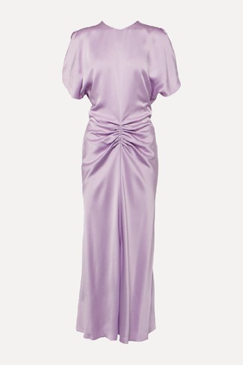 Gathered Satin Midi Dress from Victoria Beckham