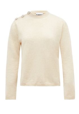 Crystal-Button Crew-Neck Sweater from Ganni