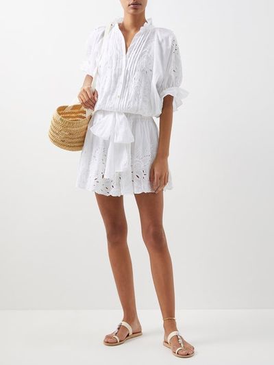 Belted Floral-Embroidered Cotton-Poplin Mini Dress from Juliet Dunn