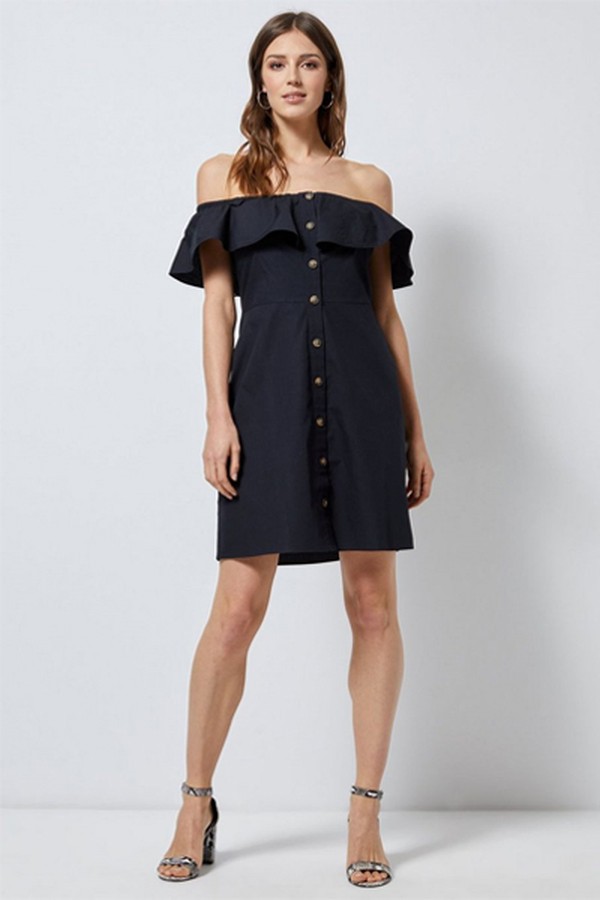 Black Button Through Bardot Sundress