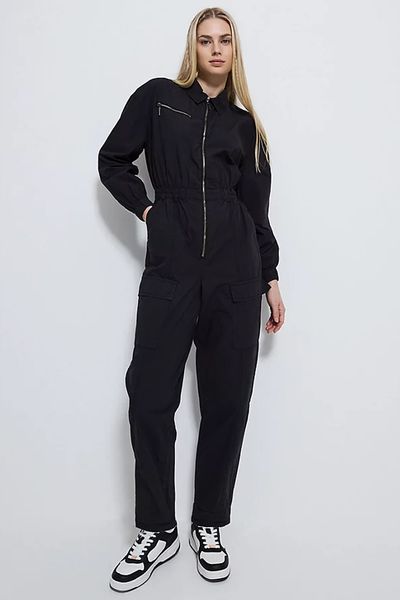 G21 Poplin Zip Front Utility Jumpsuit