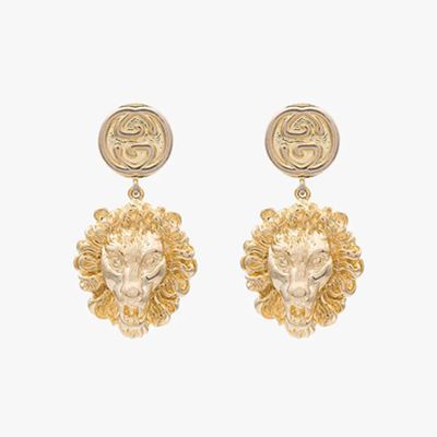 Gold Tone Lion Head Earrings from Gucci