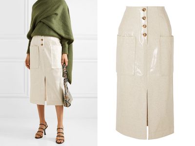 Carmen Button-Embellished Coated Wool-Blend Midi Skirt from Rejina Pyo
