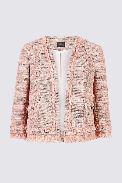 Cotton Blend Textured Fringe Blazer