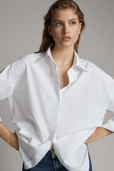 Poplin Blouse With Back Detail from Massimo Dutti