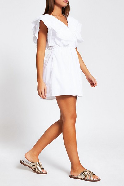 Short Sleeve Poplin Playsuit from River Island