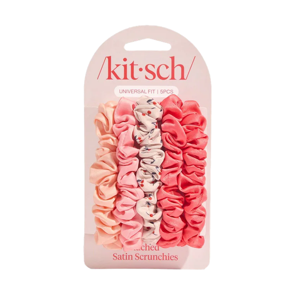 Assorted Cherry Blossom Ruched Satin Scrunchies 5 Piece Set from Kitsch