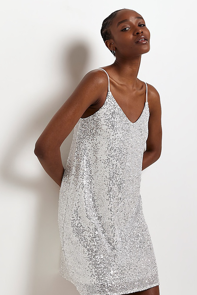 Silver Sequin Slip Mini Dress from River Island