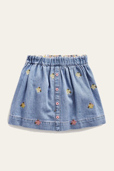 Embroidered Denim Skirt