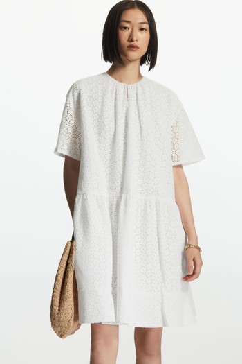 Oversized Tiered Broderie Anglaise Dress