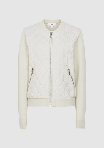 Ayla Neutral Hybrid Zip Through Quilted Jumper 