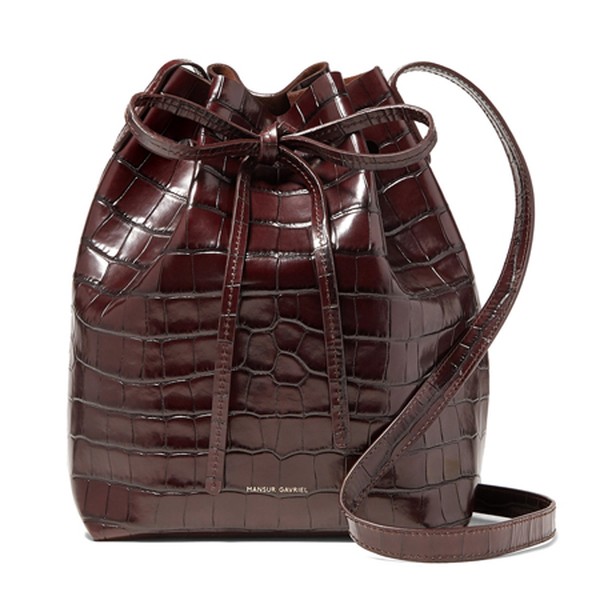 Mini Crocodile-Effect Leather Bucket Bag from Mansur Gavriel