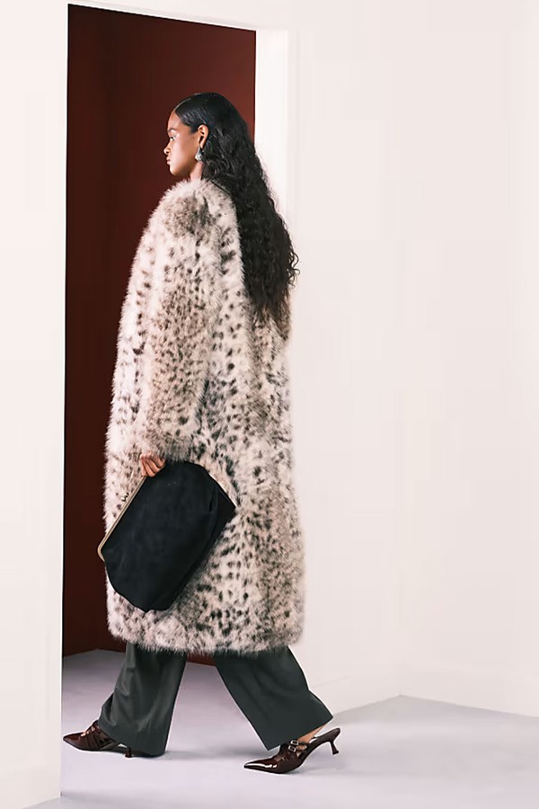Collarless Longline Faux Fur Coat from ASOS DESIGN
