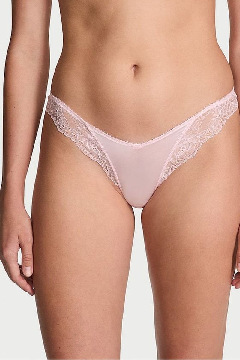 Angel Pink Thong Rose Lace Trim Knickers
