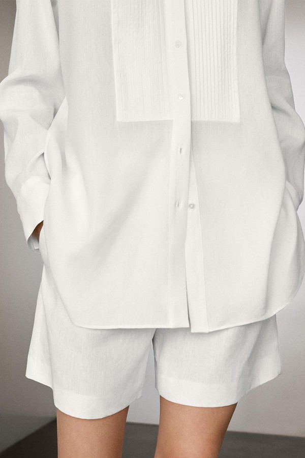 Linen Blend Darted Waist Bermuda Shorts