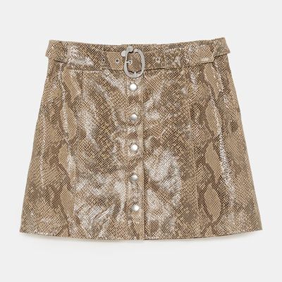 Snakeskin Print Leather Mini Skirt from Zara