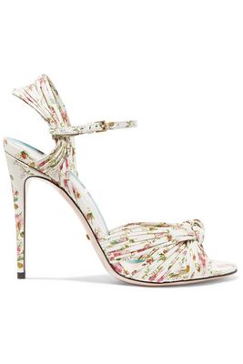Knotted Floral-Print Leather Sandals from Gucci