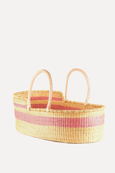 Rosu: Dusky Pink Stripe Woven Moses Basket