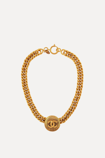 Vintage Gold Plated Byzantine Coin Pendant Necklace from Chanel