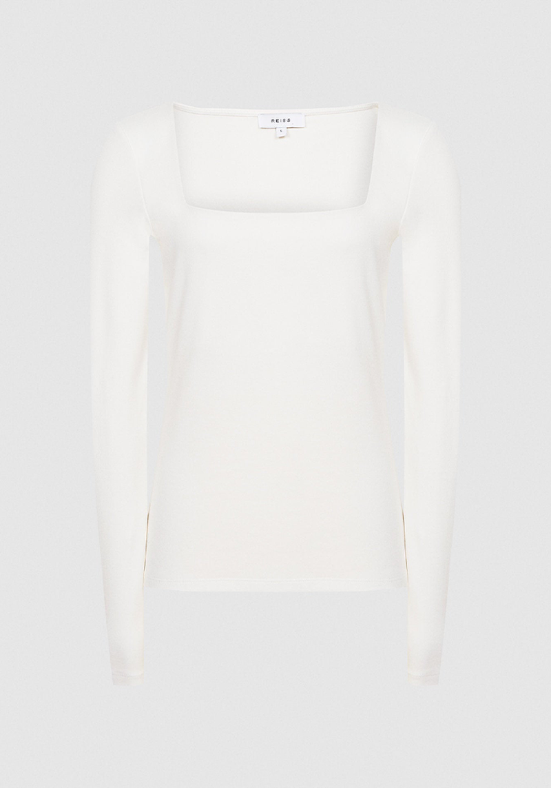 Beatrice White Square Neck Jersey Top