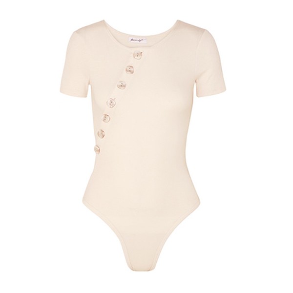 Kym Button-Embellished Ribbed Stretch Cotton-Jersey Bodysuit