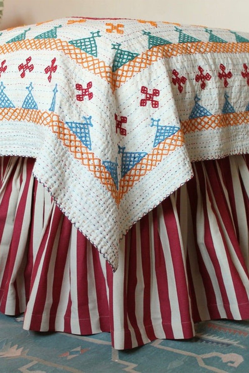 Tangier Red Stripe Ruffle Bed Valance from Alice Palmer & Co