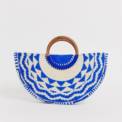  Blue Woven Embroidered Moon Grab Clutch Bag from Accessorize