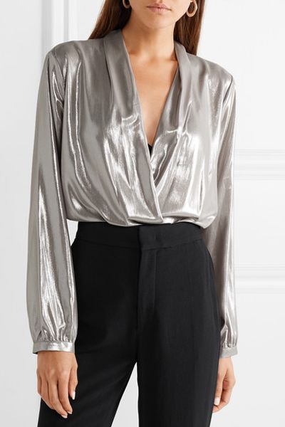 Draped Lamé Thing Bodysuit from Michelle Mason