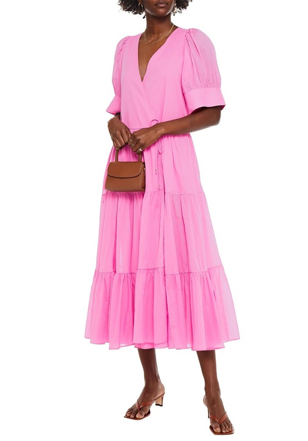Gina Tiered Cotton Midi Wrap Dress from Rhode