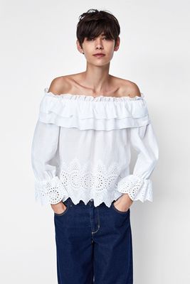 Embroidered Off-The-Shoulder Top from Zara 