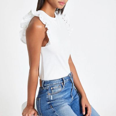 White Broiderie Frill T-Shirt