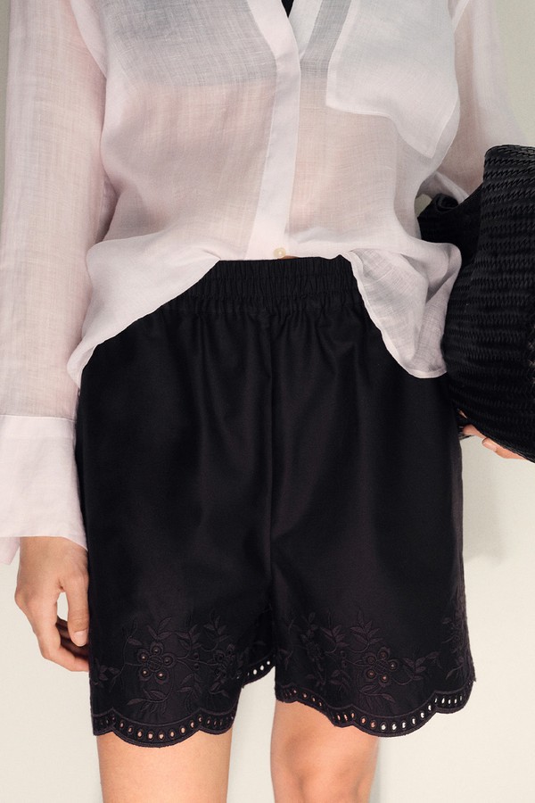 Satin Shorts With Embroidered Hem from MANGO