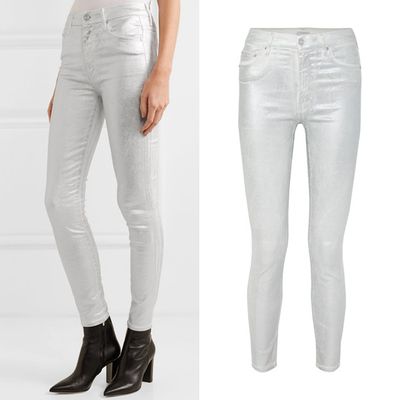 Looker High Rise Metallic Skinny Jeans from Mother