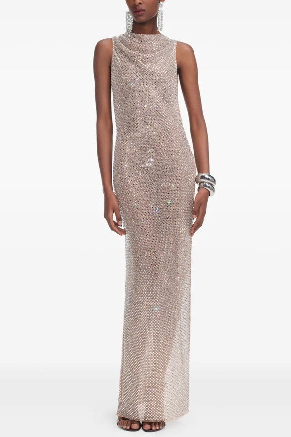 Silver Rhinestone Drape Maxi Dress from Self-Portrait
