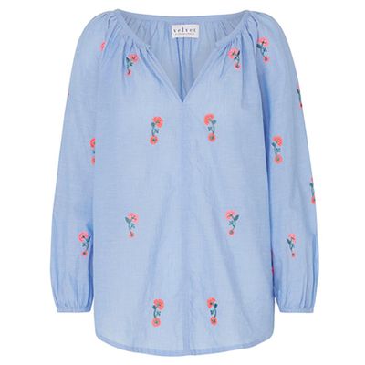 Martha Embroidered Blossom Chambray Top from Velvet