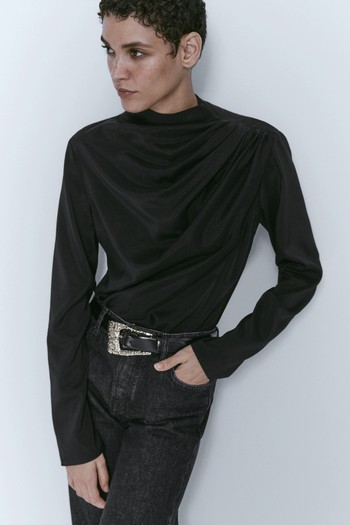 Silk Blend Shirt With Draped Detail from Massimo Dutti