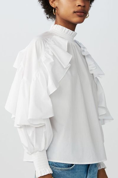 Ruffled Cotton Poplin Blouse from Maje