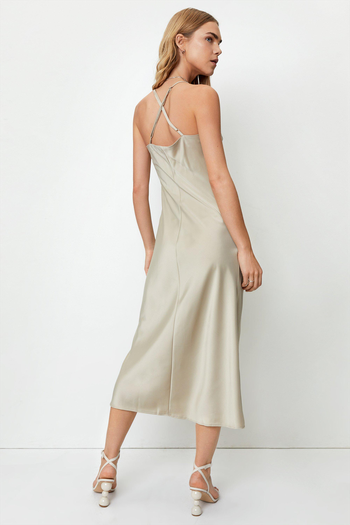 Recycled Satin Square Neck Midi Slip Dress from Nasty Gal