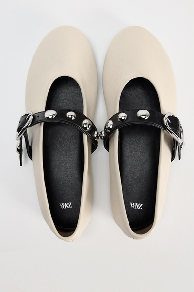 Studded Leather Ballet Flats from Zara