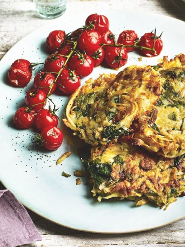 Feta & Spinach Potato Rosti With Roasted Tomatoes