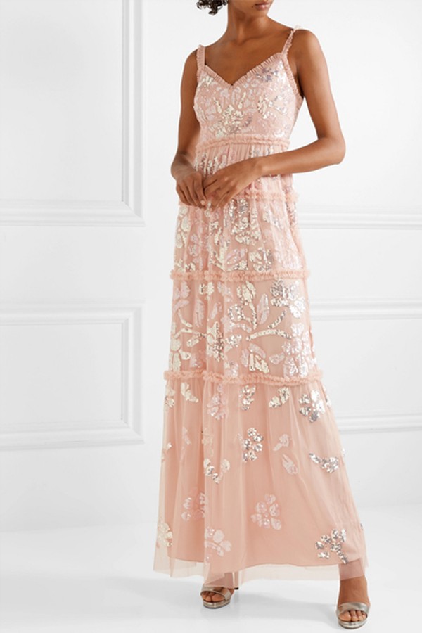 Ruffled Sequin-Embellished Tulle Gown from Needle & Thread