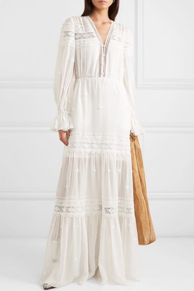 Appliquéd Tiered Gauze & Guipure Lace Maxi Dress from Self-Portrait